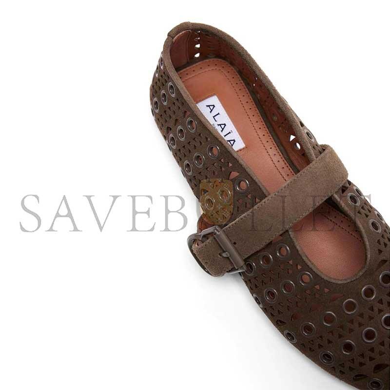 ALAÏA WOMEN'S VIENNE GREY SUEDE BALLET FLATS AA3A029C0H53733  